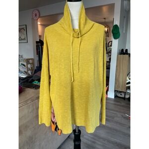 Eileen Fisher Mustard Yellow Organic Linen Cotton Funnel Neck Sweater XL Lux